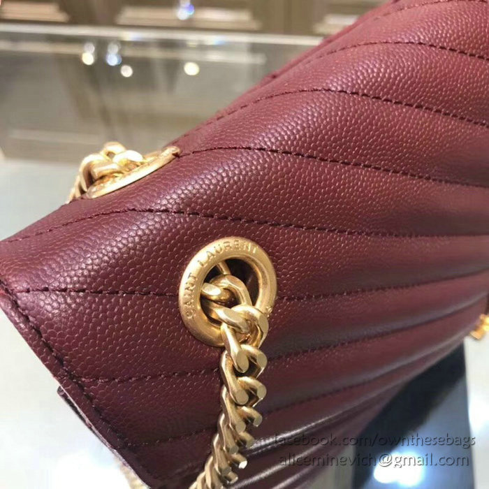 Saint Laurent Large Grained Matelasse Shoulder Bag Burgundy 396910