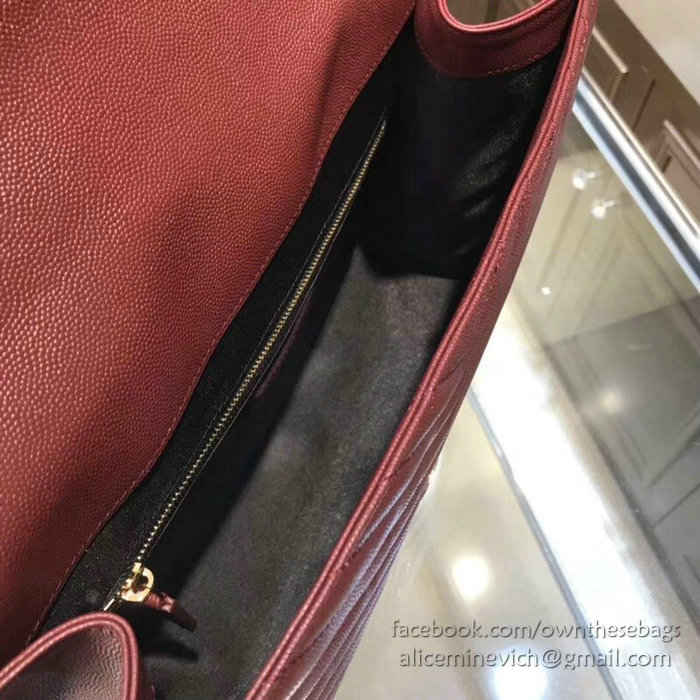 Saint Laurent Large Grained Matelasse Shoulder Bag Burgundy 396910