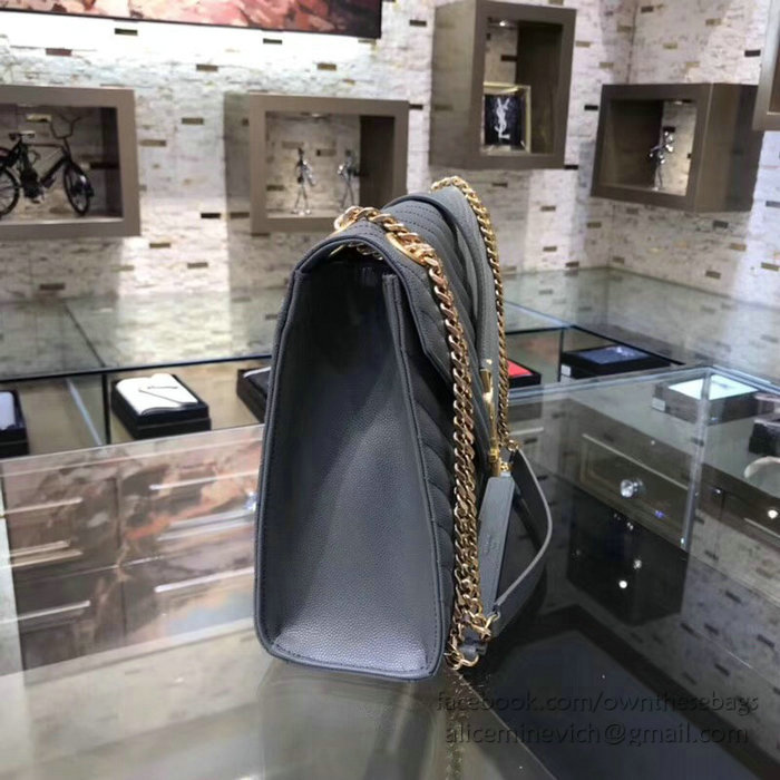 Saint Laurent Large Grained Matelasse Shoulder Bag Grey 396910