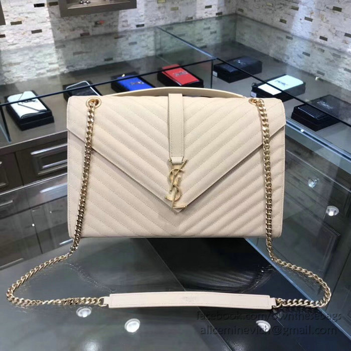 Saint Laurent Large Grained Matelasse Shoulder Bag Off-white 396910