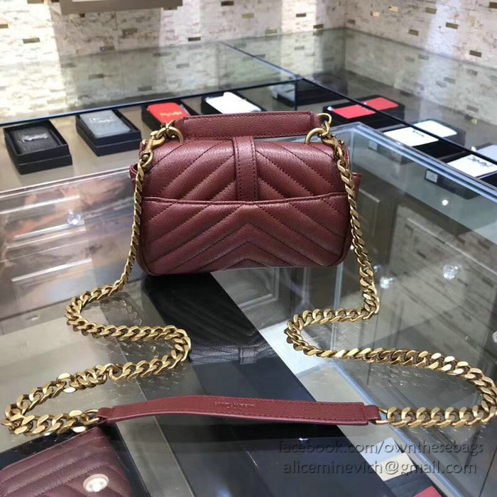 Saint Laurent Matelasse Chain Wallet Burgundy with Gold hardware 438492