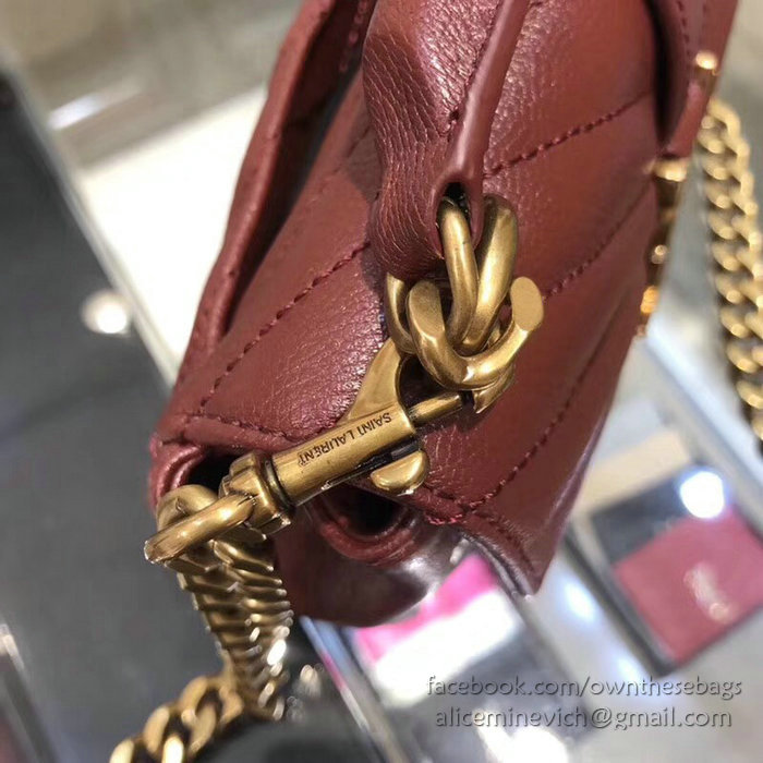 Saint Laurent Matelasse Chain Wallet Burgundy with Gold hardware 438492