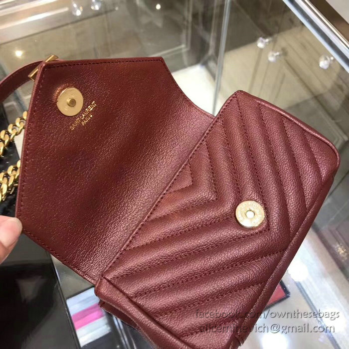 Saint Laurent Matelasse Chain Wallet Burgundy with Gold hardware 438492