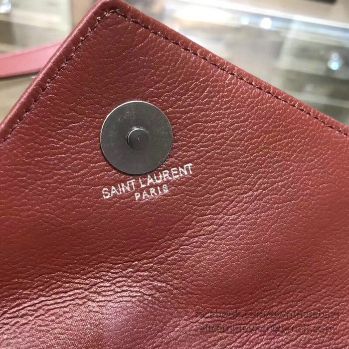 Saint Laurent Matelasse Chain Wallet Burgundy with Silver hardware 438492