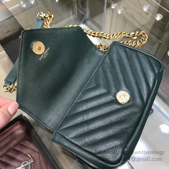 Saint Laurent Matelasse Chain Wallet Green with Gold hardware 438492