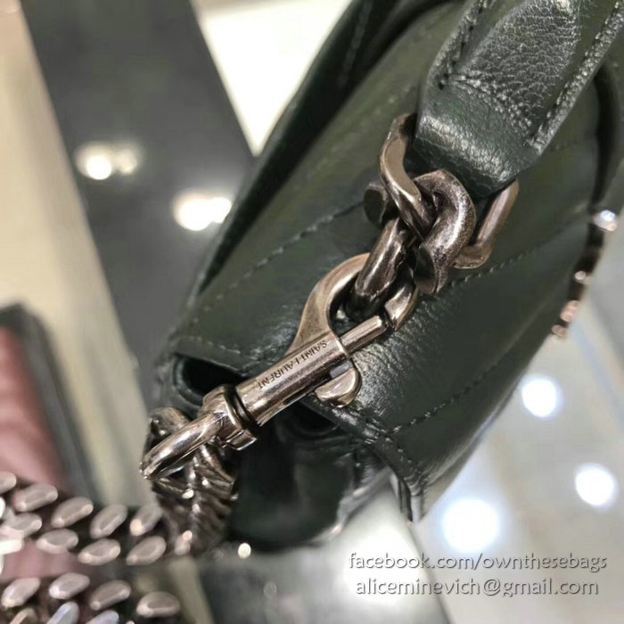 Saint Laurent Matelasse Chain Wallet Green with Silver hardware 438492