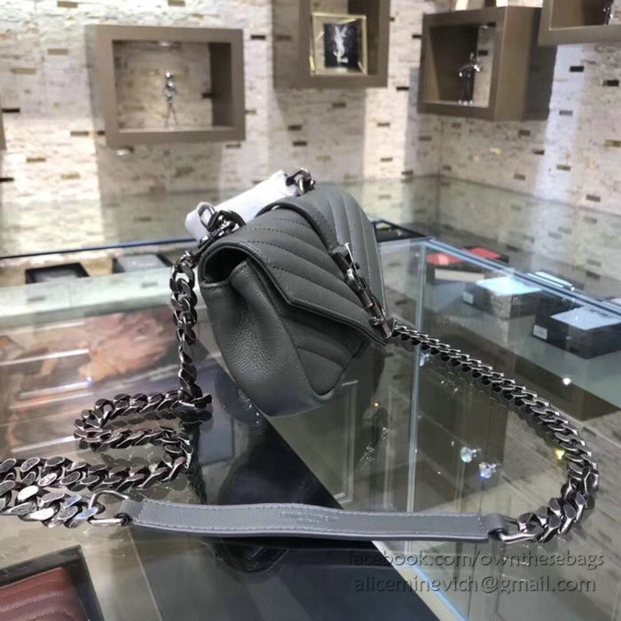 Saint Laurent Matelasse Chain Wallet Grey with Silver hardware 438492