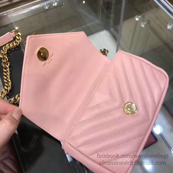 Saint Laurent Matelasse Chain Wallet Pink 438492