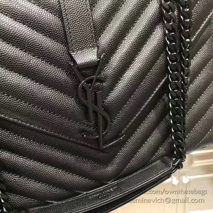 Saint Laurent Medium Grained Matelasse Shoulder Bag Black with Black hardware 428134