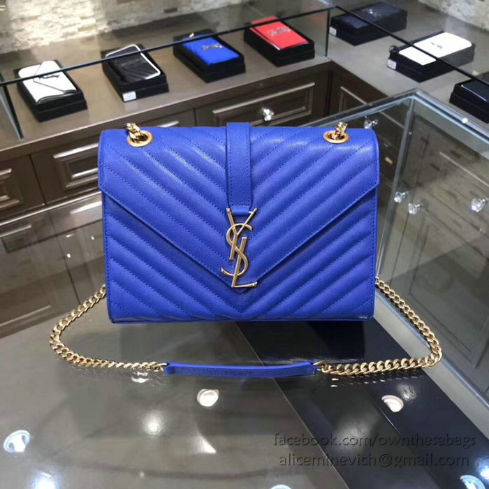 Saint Laurent Medium Grained Matelasse Shoulder Bag Blue 428134