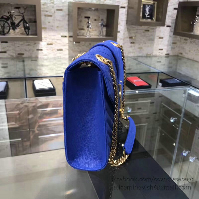 Saint Laurent Medium Grained Matelasse Shoulder Bag Blue 428134