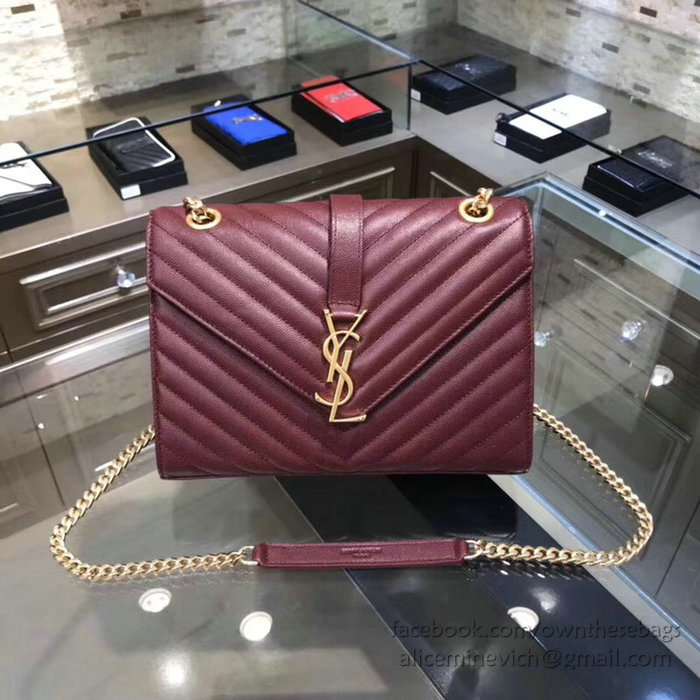 Saint Laurent Medium Grained Matelasse Shoulder Bag Burgundy 428134