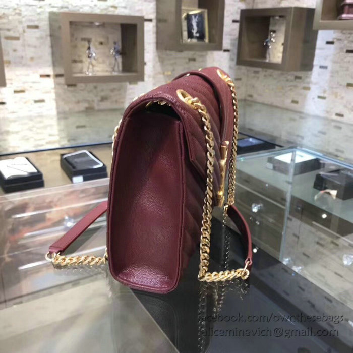 Saint Laurent Medium Grained Matelasse Shoulder Bag Burgundy 428134