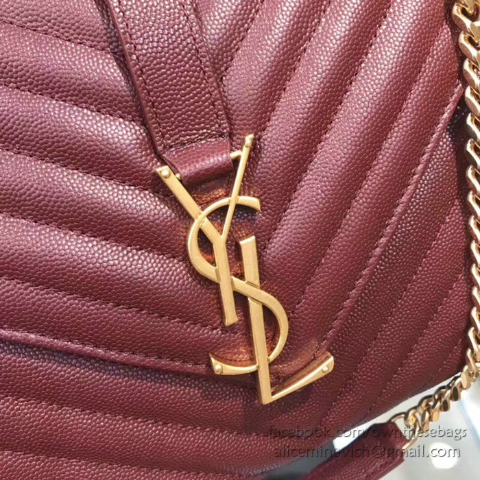 Saint Laurent Medium Grained Matelasse Shoulder Bag Burgundy 428134