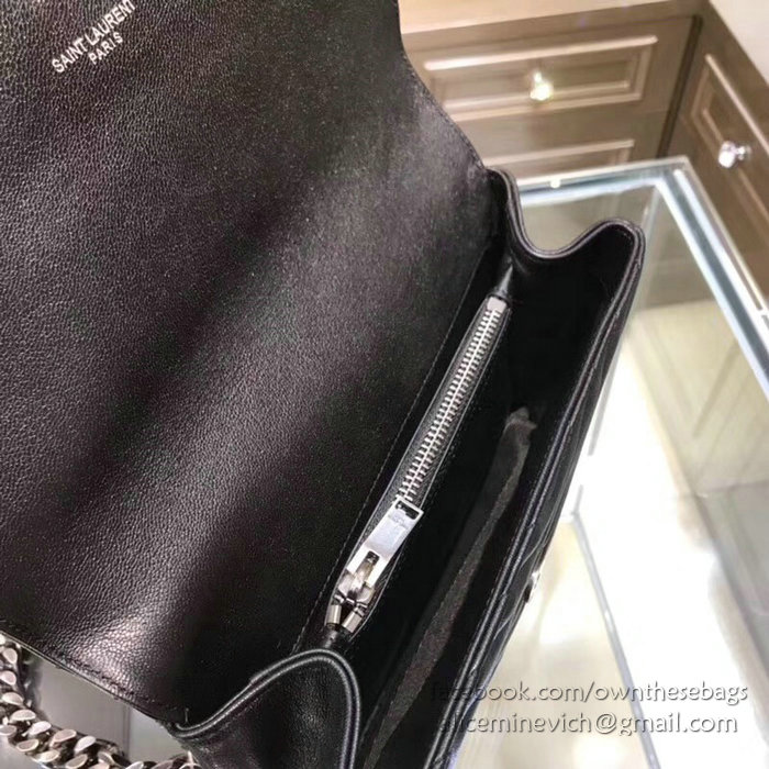 Saint Laurent Medium Matelasse Leather Shoulder Bag Black with Silver hardware 428056