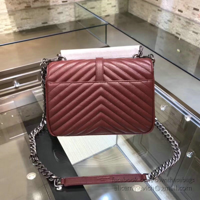 Saint Laurent Medium Matelasse Leather Shoulder Bag Burgundy 428056