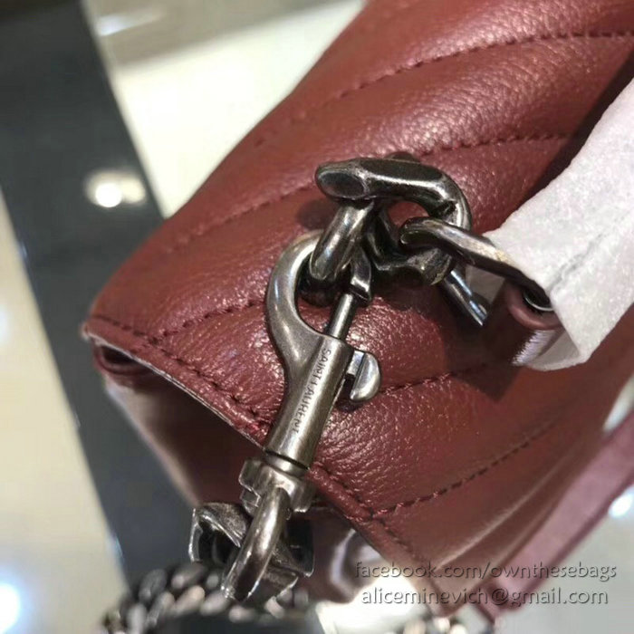 Saint Laurent Medium Matelasse Leather Shoulder Bag Burgundy 428056