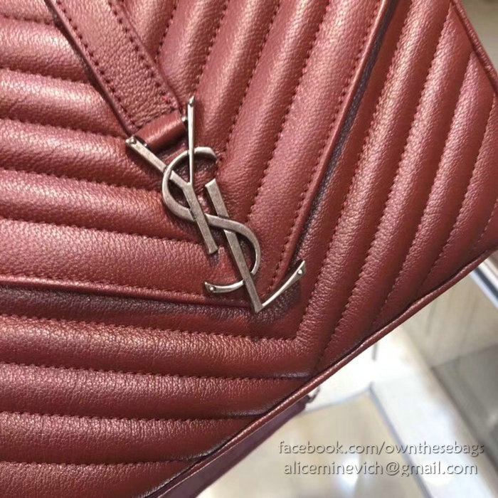 Saint Laurent Medium Matelasse Leather Shoulder Bag Burgundy 428056