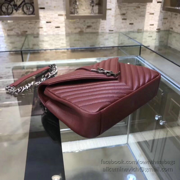 Saint Laurent Medium Matelasse Leather Shoulder Bag Burgundy 428056