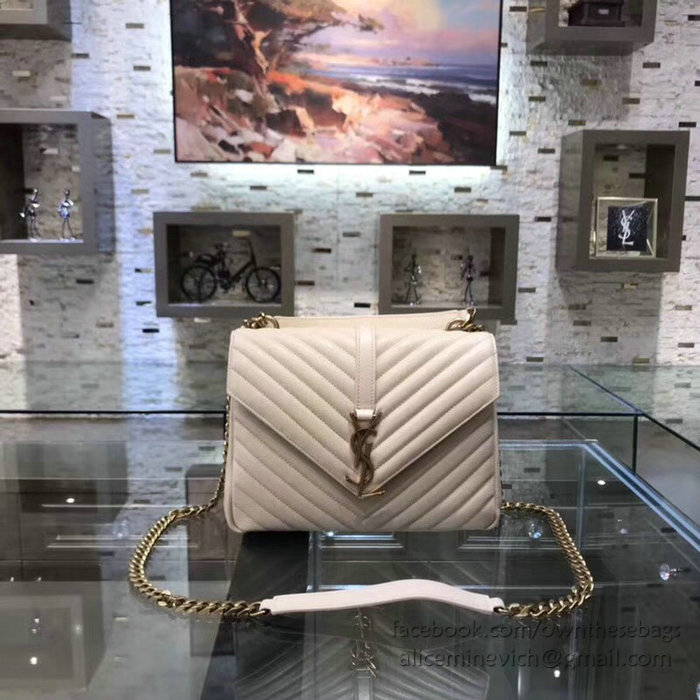 Saint Laurent Medium Matelasse Leather Shoulder Bag Off-white with Gold hardware 428056