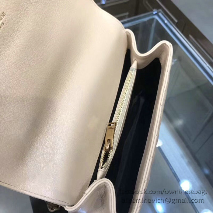 Saint Laurent Medium Matelasse Leather Shoulder Bag Off-white with Gold hardware 428056