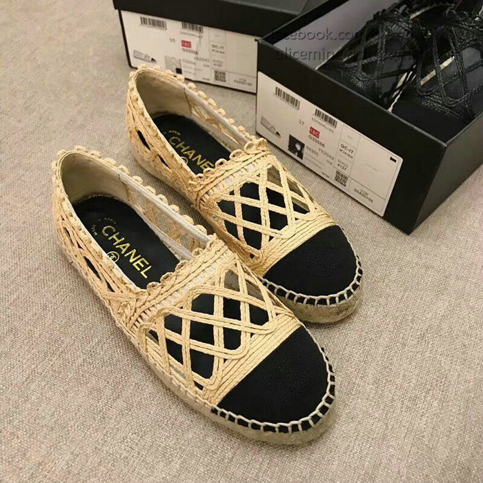 Chanel Fabric Espadrille Flat Beige & Black CH05081