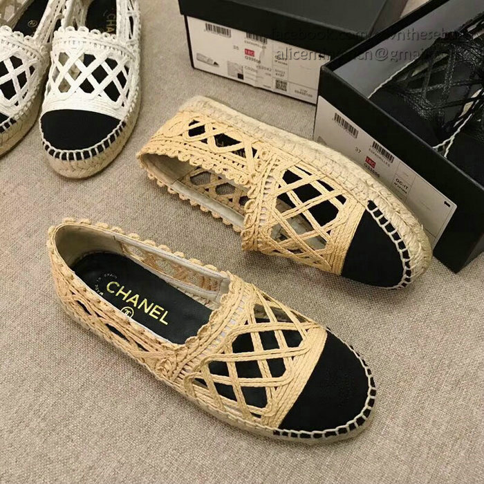 Chanel Fabric Espadrille Flat Beige & Black CH05081