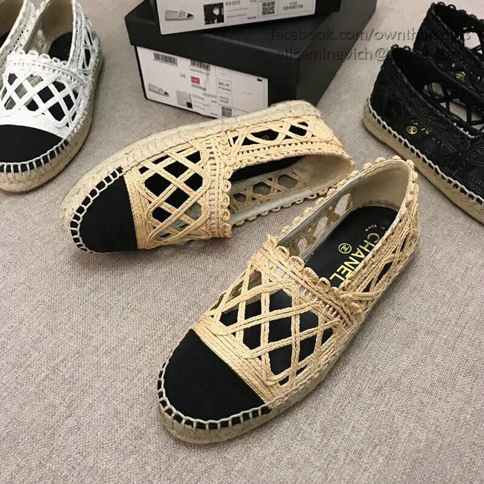 Chanel Fabric Espadrille Flat Beige & Black CH05081