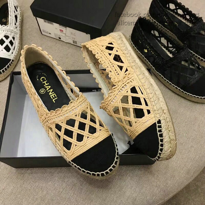 Chanel Fabric Espadrille Flat Beige & Black CH05081