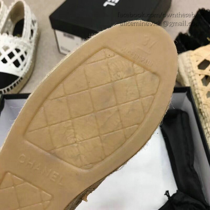 Chanel Fabric Espadrille Flat Beige & Black CH05081