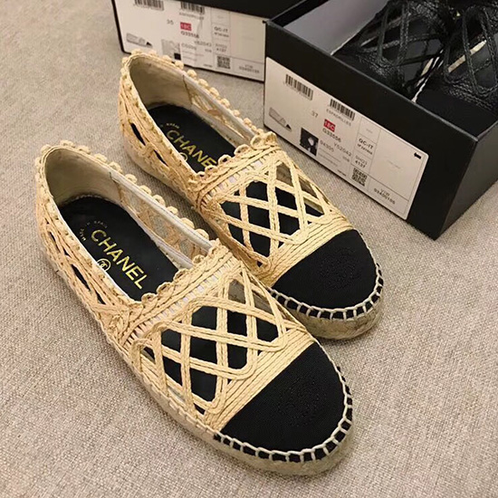 Chanel Fabric Espadrille Flat Beige & Black CH05081