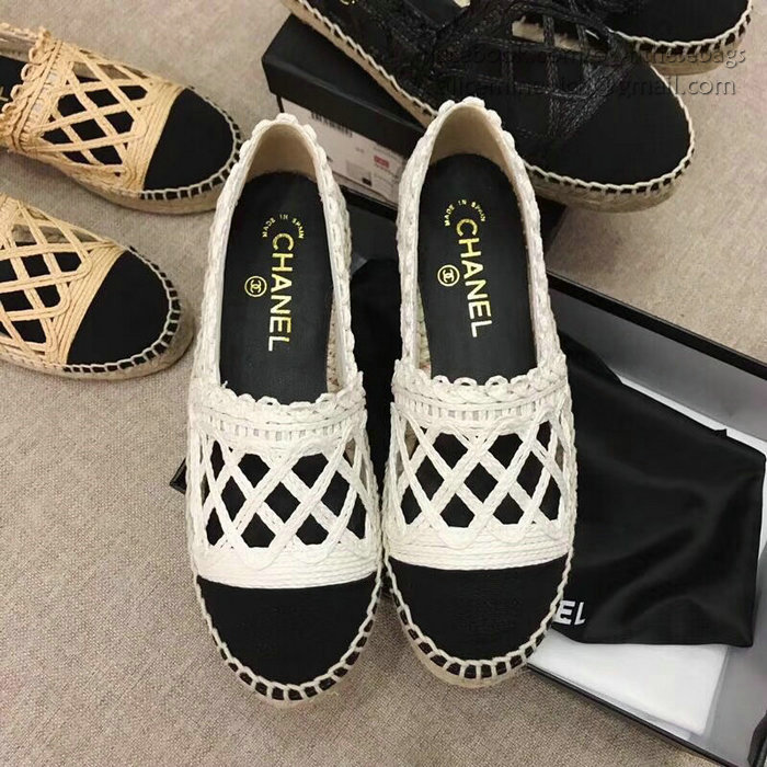 Chanel Fabric Espadrille Flat White & Black CH05081