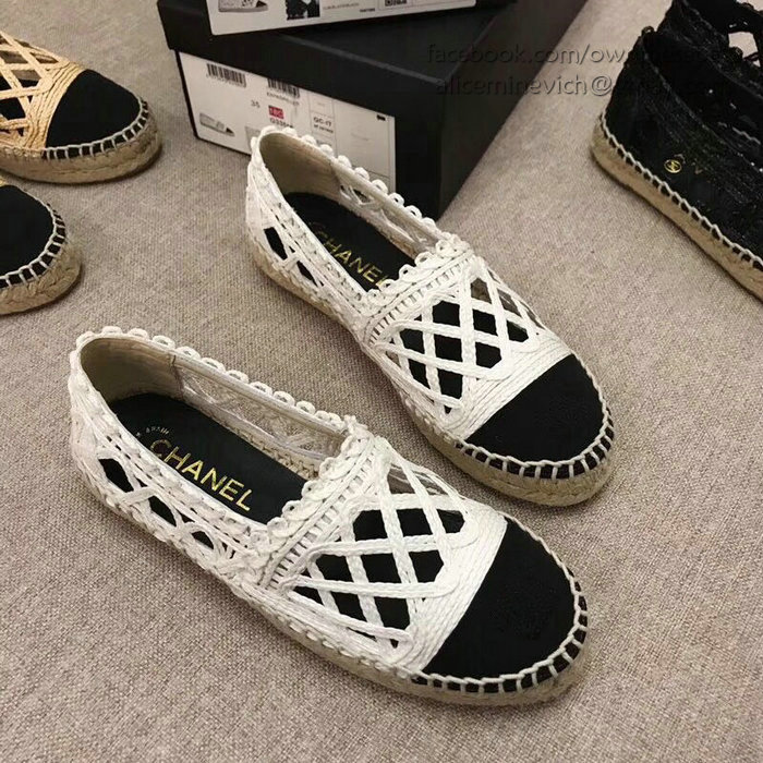 Chanel Fabric Espadrille Flat White & Black CH05081