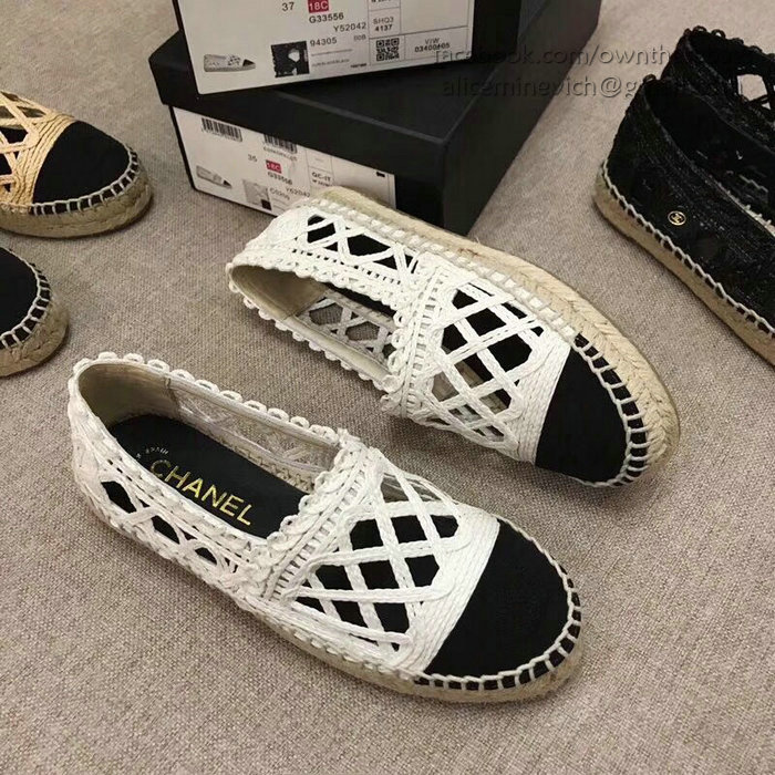 Chanel Fabric Espadrille Flat White & Black CH05081