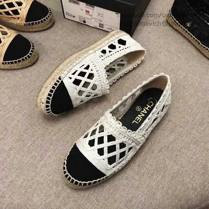 Chanel Fabric Espadrille Flat White & Black CH05081