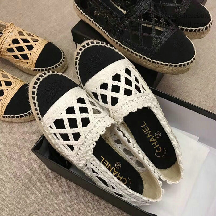 Chanel Fabric Espadrille Flat White & Black CH05081