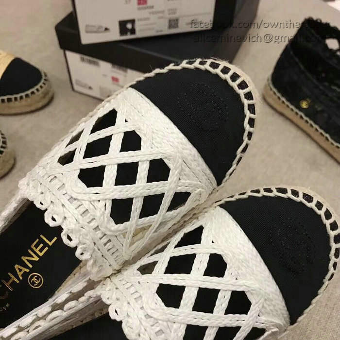 Chanel Fabric Espadrille Flat White & Black CH05081