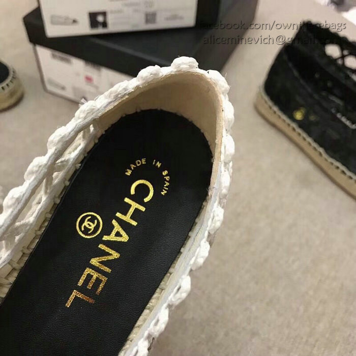 Chanel Fabric Espadrille Flat White & Black CH05081