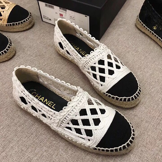 Chanel Fabric Espadrille Flat White & Black CH05081