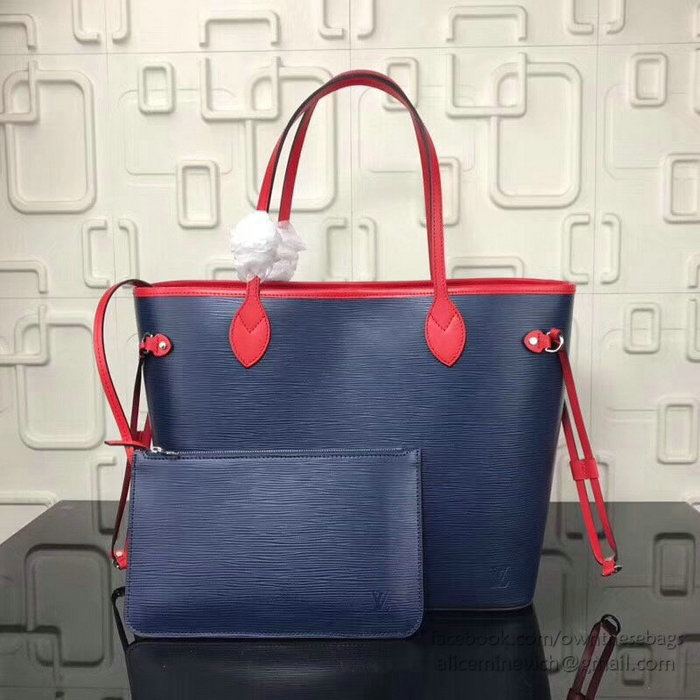 Louis Vuitton Epi Leather Neverfull MM Indigo Coquelicot M51485