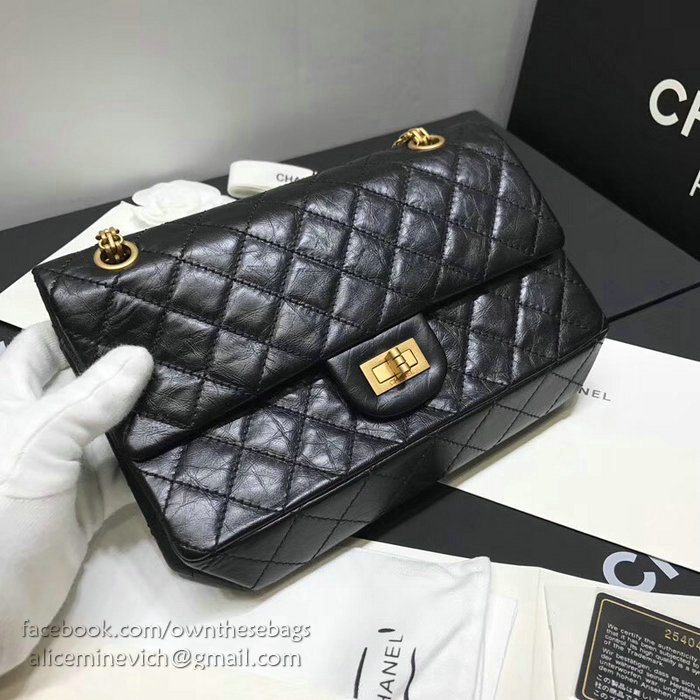 Chanel Aged Calfskin 2.55 Handbag Black with Gold Hardware A37586