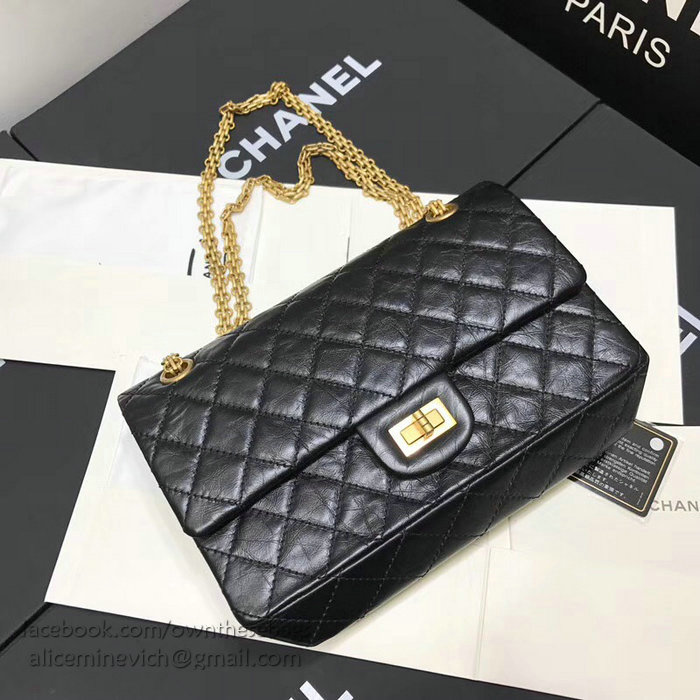 Chanel Aged Calfskin 2.55 Handbag Black with Gold Hardware A37586