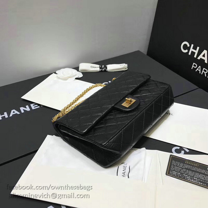 Chanel Aged Calfskin 2.55 Handbag Black with Gold Hardware A37586