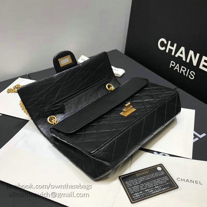 Chanel Aged Calfskin 2.55 Handbag Black with Gold Hardware A37586