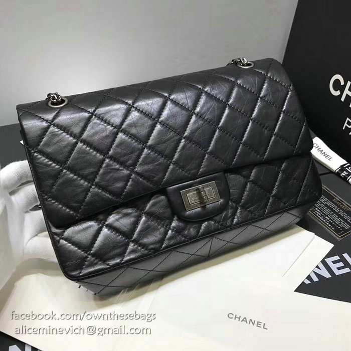 Chanel Aged Calfskin 2.55 Handbag Black with Silver Hardware A37586