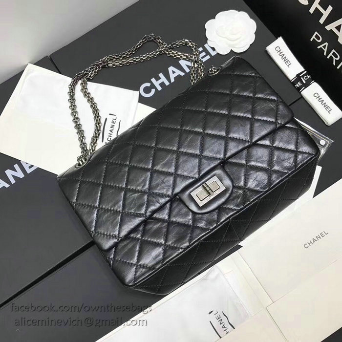 Chanel Aged Calfskin 2.55 Handbag Black with Silver Hardware A37586