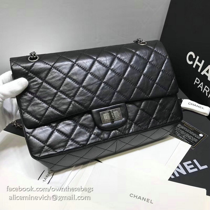 Chanel Aged Calfskin 2.55 Handbag Black with Silver Hardware A37586