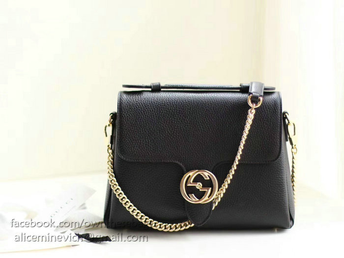 Gucci Interlocking GG Leather Crossbody Bag Black 510302