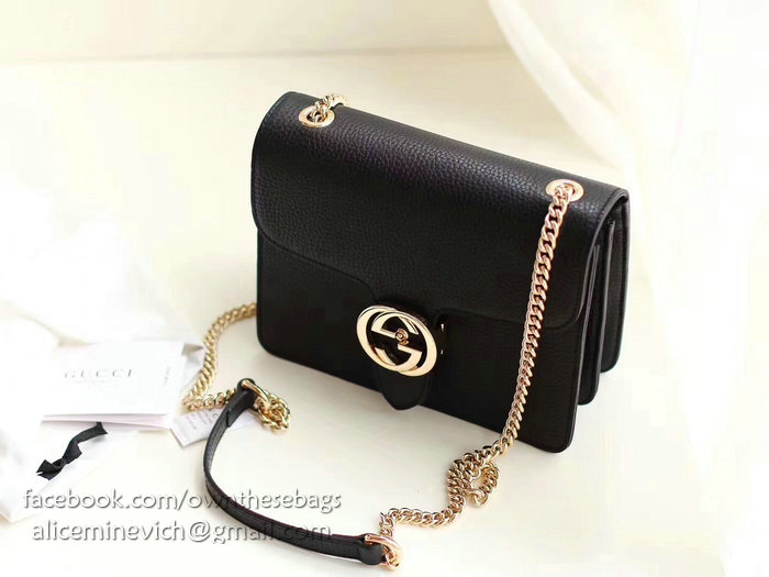 Gucci Interlocking GG Leather Crossbody Bag Black 510304