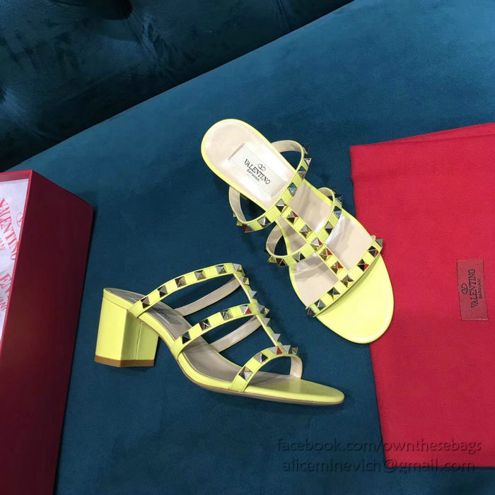 Valentino Garavani Rockstud Calfskin Leather Sandal Yellow V18601